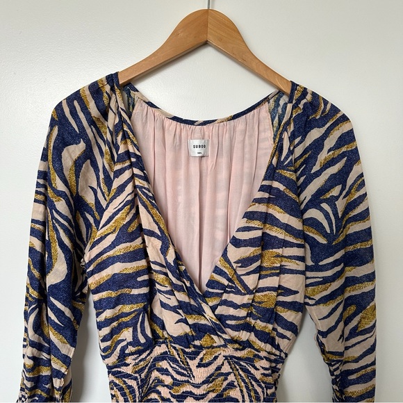 Suboo • Into the Wilds Shirred Wrap Mini Animal Print Dress - Picture 5 of 10